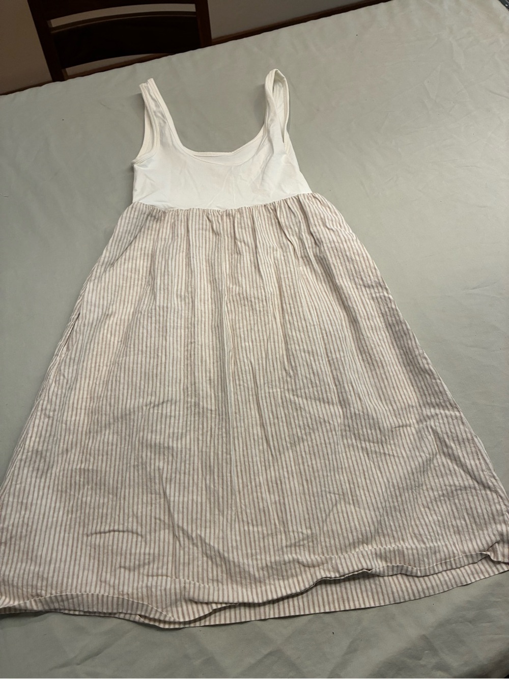 Girls' White Tank Top and Light Gray Stripe Sundress